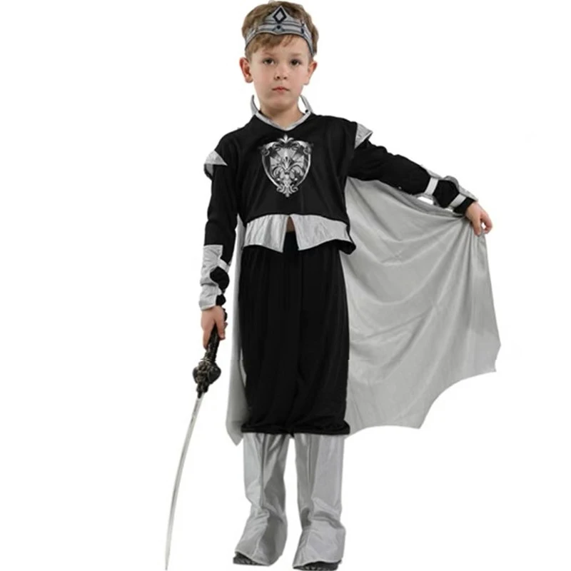 Мальчики Хэллоуин принц Костюм для детей воин Серебряный Королевский рыцарь