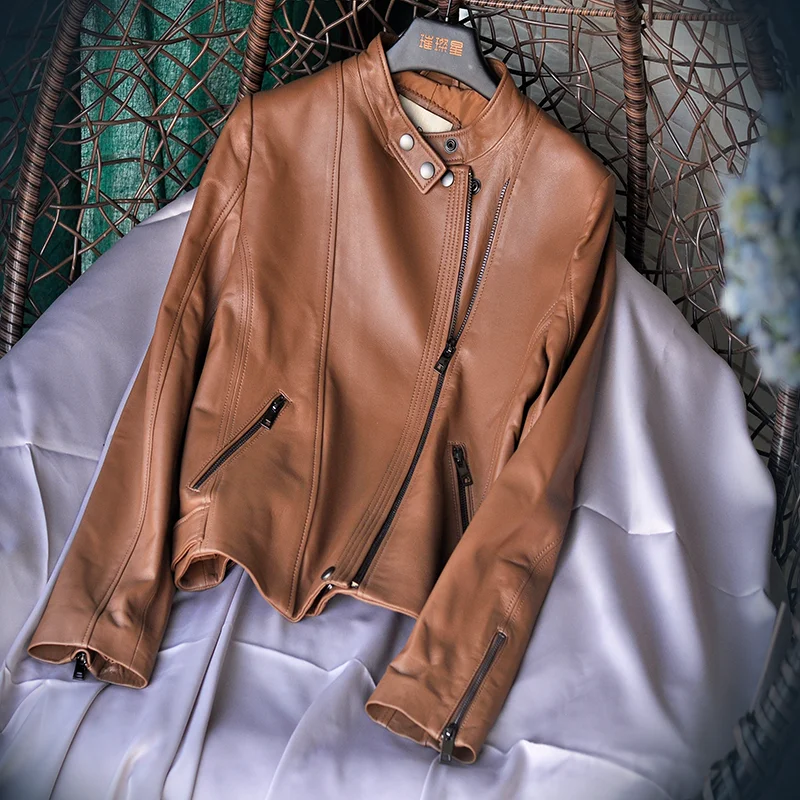 

Женская Весенняя куртка из 2021 натуральной кожи, Женское пальто из натуральной овчины, Женская Байкерская одежда, Chaqueta Cuero Mujer Pph3926