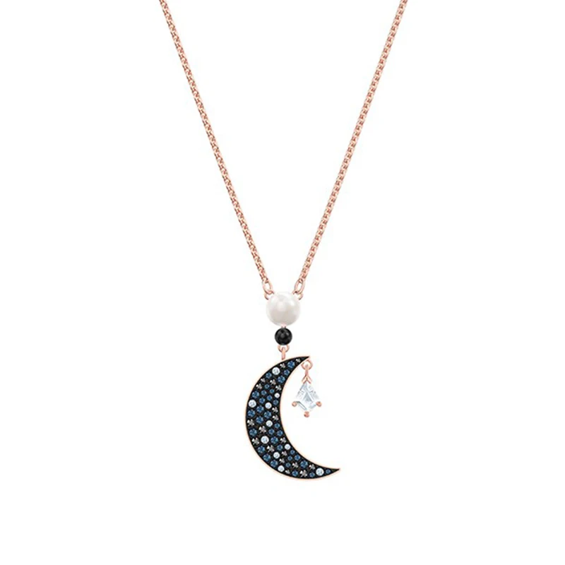 

Fashion Jewelry High Quality SWA Delicate Crystal Charm Necklace Symbolizing Fresh Night Sky Moon And Stars Decoration Goth