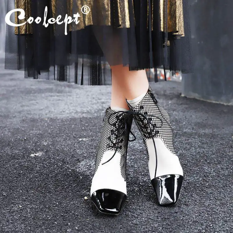 

Женские короткие ботинки Coolcept из натуральной кожи, Зимние ботильоны на шнуровке для женщин, разноцветная женская обувь, размеры 34-39