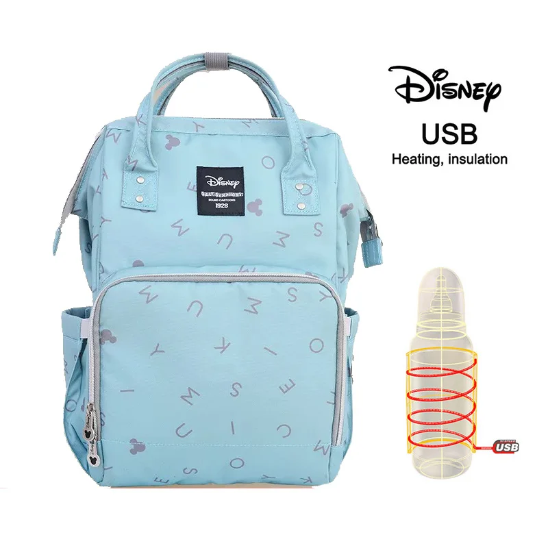 Disney Mommy водонепроницаемая сумка для подгузников, бутылочки для кормления, изоляционные сумки с USB нагревателем, рюкзак, детские сумки для мам, сумки для хранения