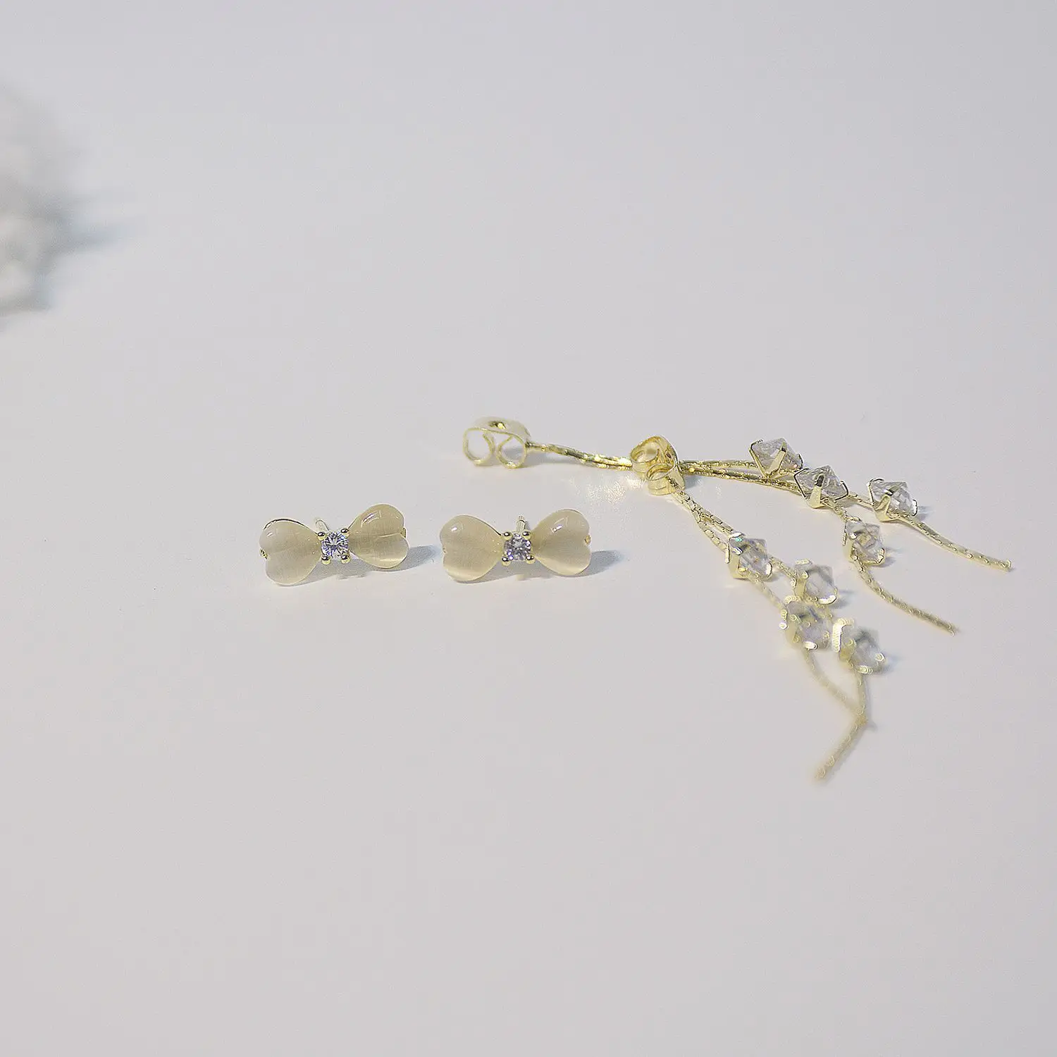 

Luxury Bowknot Opal Temperament Long Water Drop Tassel 14K Real Gold Stud Earrings for Women Cubic Zircon ZC Earrings Girl gift