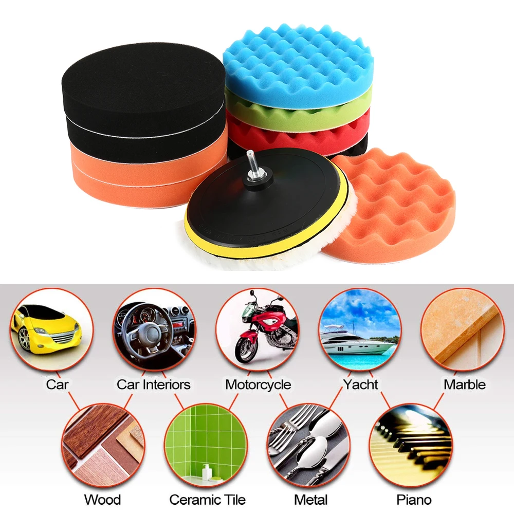 

11 pcs Sponge Car Polisher Waxing Pads Buffing Kit for Boat Car Polish Buffer Drill Wheel polisher Removes Scratches