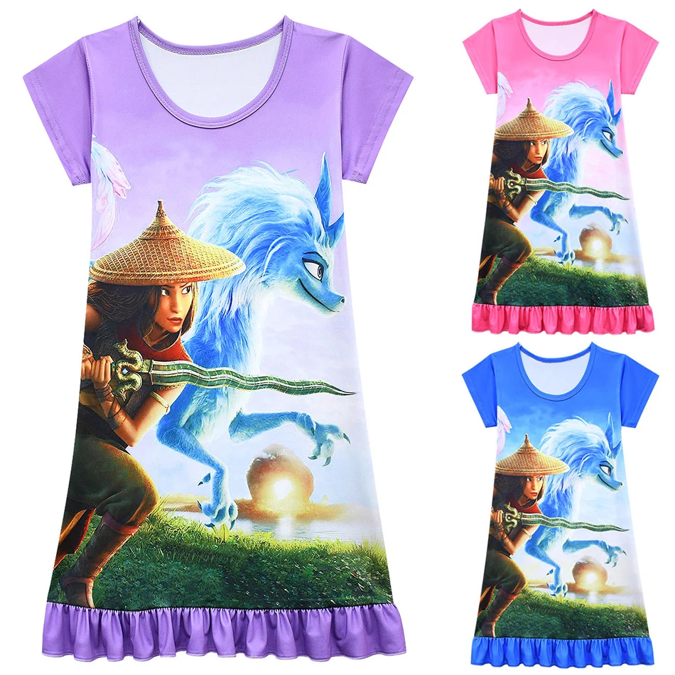 

3D Printing Girl Pajamas Dresses Children Summer Nightgown Clothes Kids Sleepwear Raya and The Last Dragon For Kids 3-10 Years