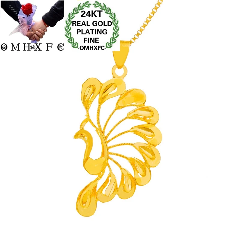 

OMHXFC Jewelry Wholesale PN357 European Fashion Hot Fine Woman Girl Party Birthday Wedding Gift Peacock 24KT Gold Pendant Charm