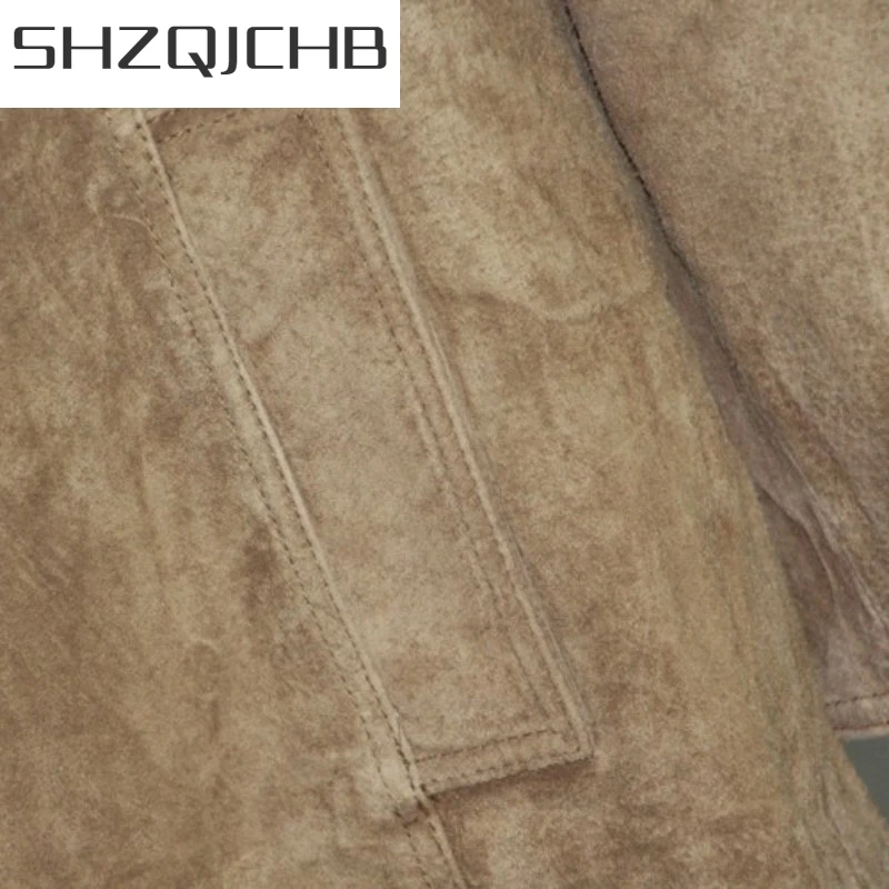 

JCHB 2021 Luxury Brand Vintage Pig Suede Real Leather Jacket Men OL Slim Single Breasted Short Coat Lovers Winter Outwear Plus S