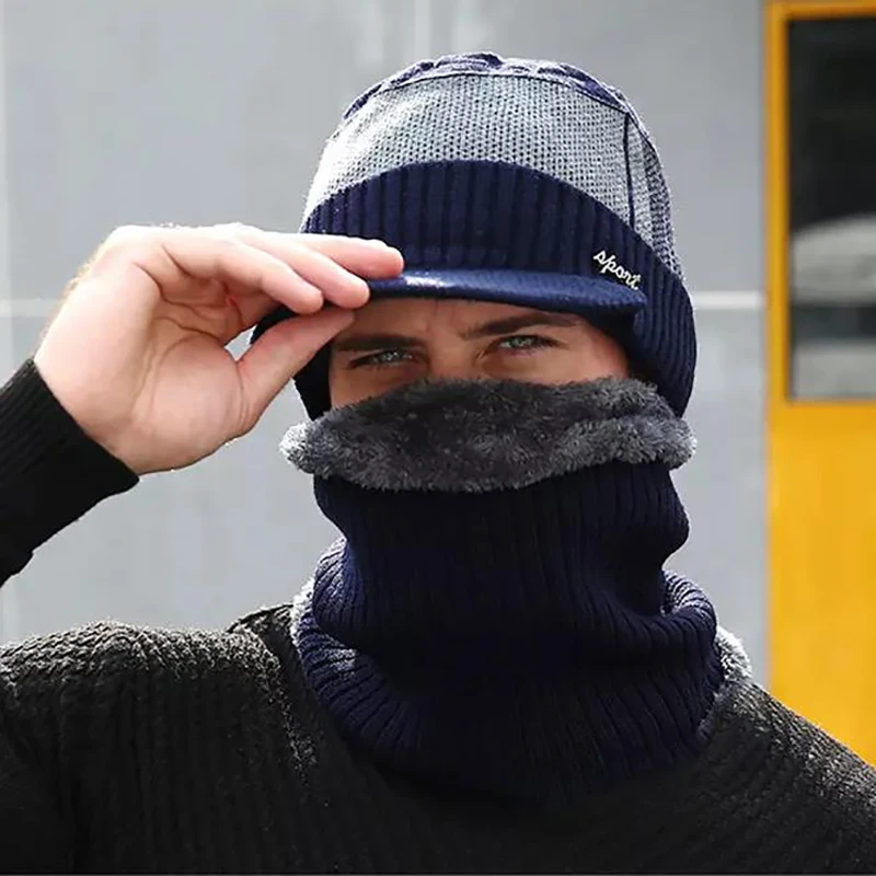 Зимняя шапка шарф набор из 2 предметов для мужчин и женщин теплый вязаная улицы