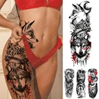 Водостойкая тату-наклейка на руку для женщин, с большим рукавом, лиса, луна, волк, роза, временная татуировка, Корона Льва, талия, нога, боди-арт, искусственное тату
