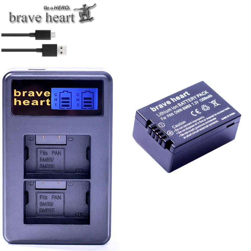 charger and 1battery 3 шт. DMW-BMB9 DMW-BMB9E DMW BMB9 батарея+ ЖК двойной USB зарядное устройство для Panasonic Lumix DMC FZ40K FZ45K FZ47K FZ48K FZ60 FZ70 FZ100 - Цвет: charger and 1battery