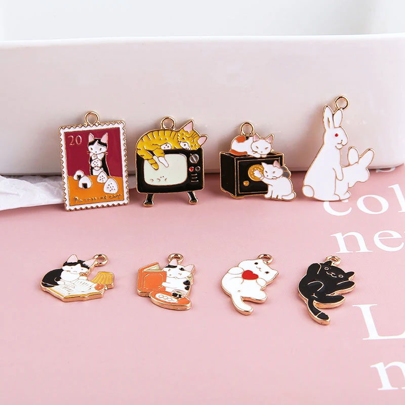 10 шт. корейский стиль 2020 сплав капля масло веселье милый кот кролик кулон
