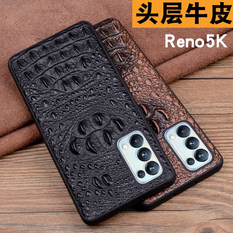new genuine leather luxury 3d crocodile head phone case for oppo reno reno5 k 5k cover 6 43 inch cases free global shipping