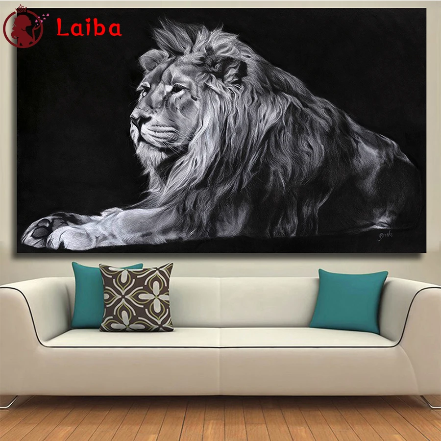 

DIY Diamond Painting Black and white animal art lion Full Square Diamond Embroidery sale Cross Stitch sets Mosaic Handmade Gift