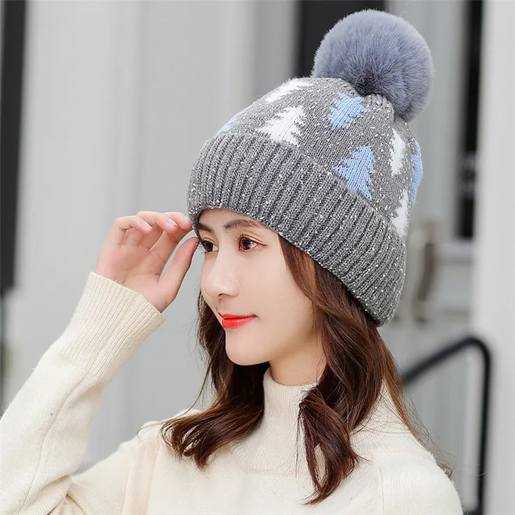 gray hat Женский комплект из 2 предметов, новая зимняя шапка и шарф, комплект для девочек, бархатная Толстая теплая шапка, женская зимняя повседневная ветрозащитная вязаная шапка - Цвет: gray hat