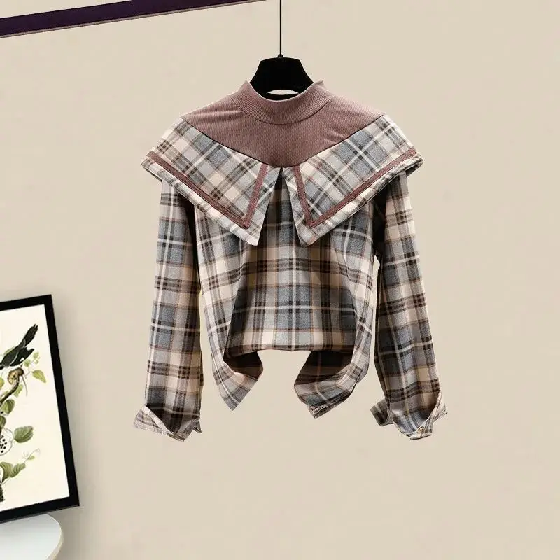 Женский осенний костюм большого размера из двух предметов женская рубашка в