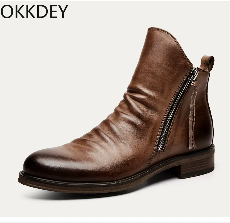 

Retro four-color zipper men's boots new pleated Chelsea jockey boots big casual cowboy boots men shoes
