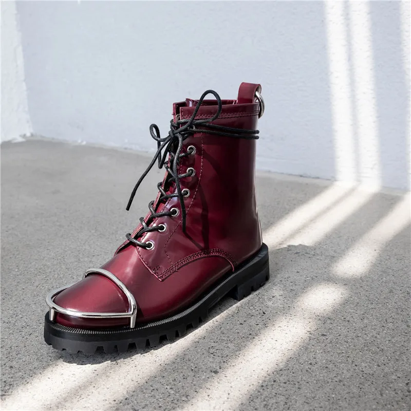 Online MORAZORA 2021 Sepatu Bot Pergelangan Kaki Kulit Asli Baru Model Klasik Sepatu Kasual Berenda Sepatu Bot Wanita Ujung Bulat Hak Sedang