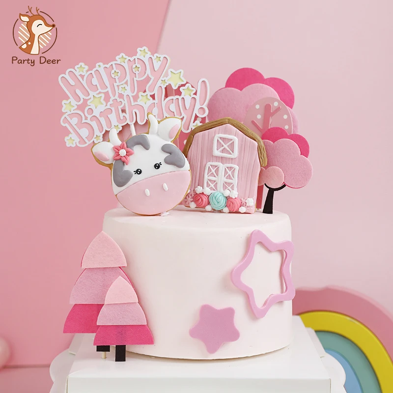 Розовый Llittle cow Baby крупного рогатого скота фермы украшения дома солнце мультфильм