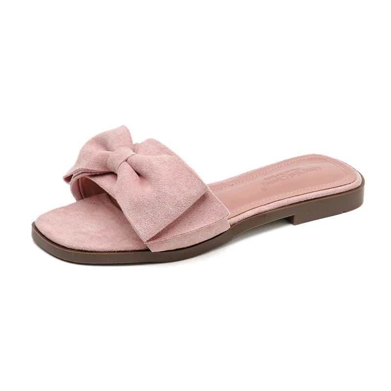

Rubber Slippers Female Shoes Butterfly-Knot Flock Slides Fashion 2021 Massage Flat Summer Soft Luxury Butterfly-knot Casual Basi