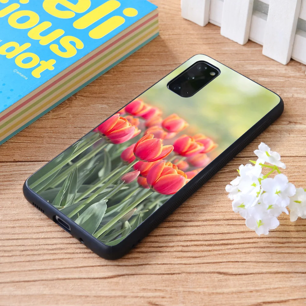 

For Samsung Galaxy Tulip flowers meadow, selective focus. Spring nature background Soft TPU border Samsung Galaxy Case