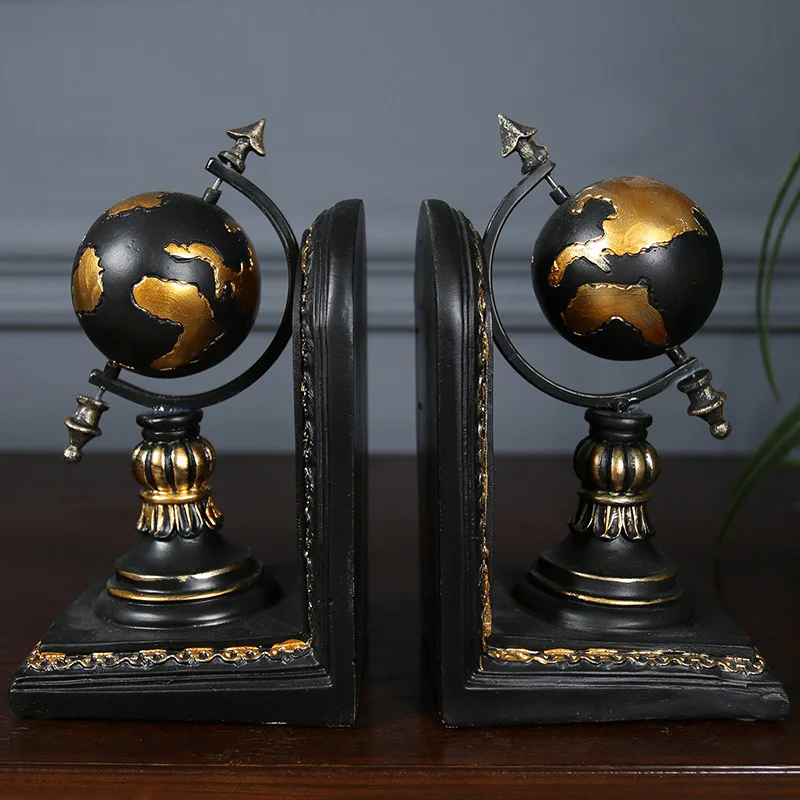 

American Globe Bookend Resin Figurines Retro Globe Book Stand Model Miniature Ornaments Creative Handicrafts Household Decor