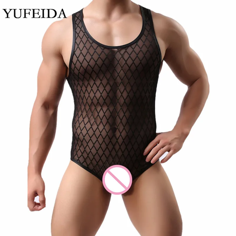 Сексуальное мужское нижнее белье сетчатые прозрачные комбинезоны Цельный боди