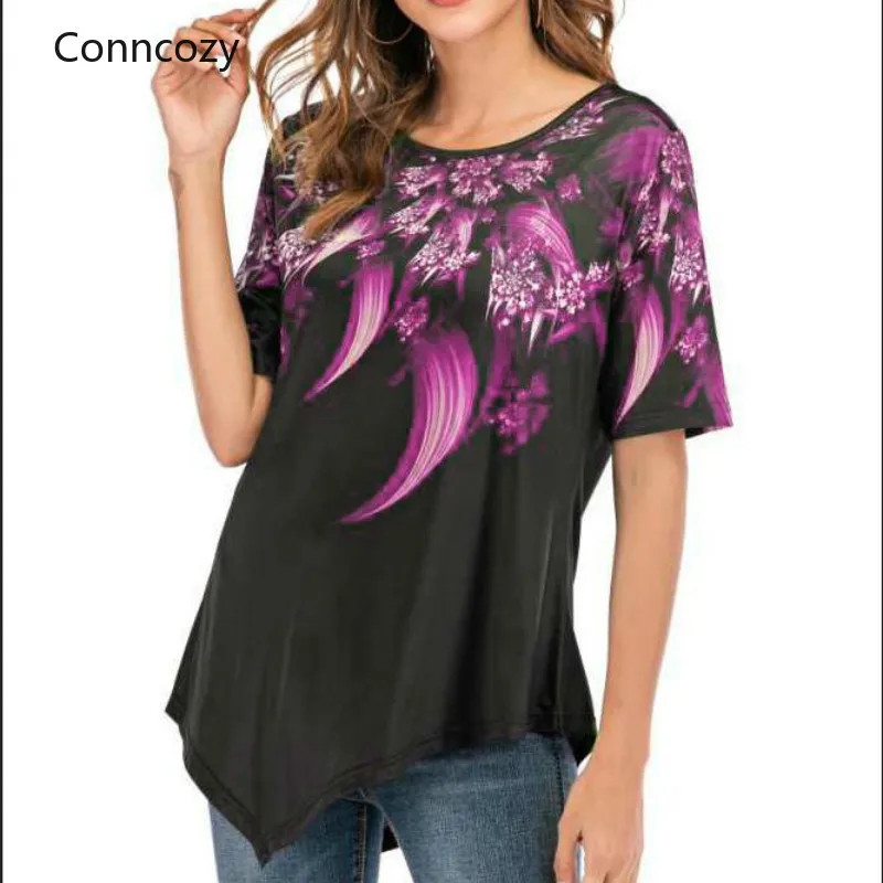 Винтажные черные фиолетовые футболки с цветочным принтом повседневные летние