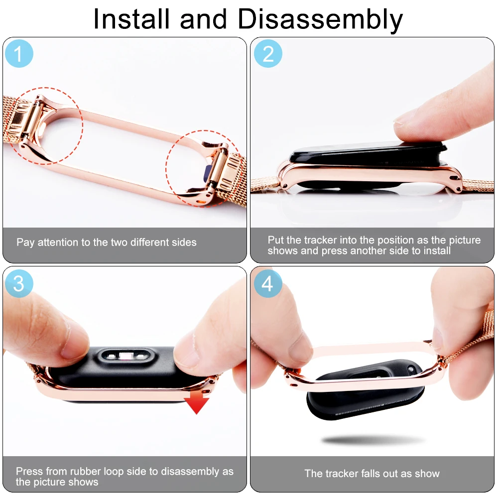 

Stainless steel wrist strap for xiaomi mi band 6 5 4 metal watch band smart bracelet miband 3 belt replaceable watch straps mi 4