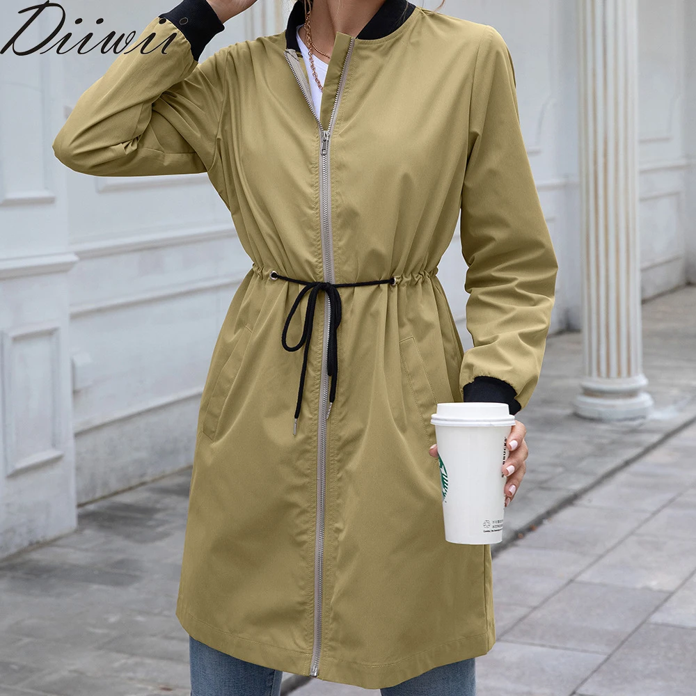 

DiiWii Womens Coat Jacket Outdoor Waterproof Jacket Medium Length Hooded Waist Zipper Raincoat Windbreaker