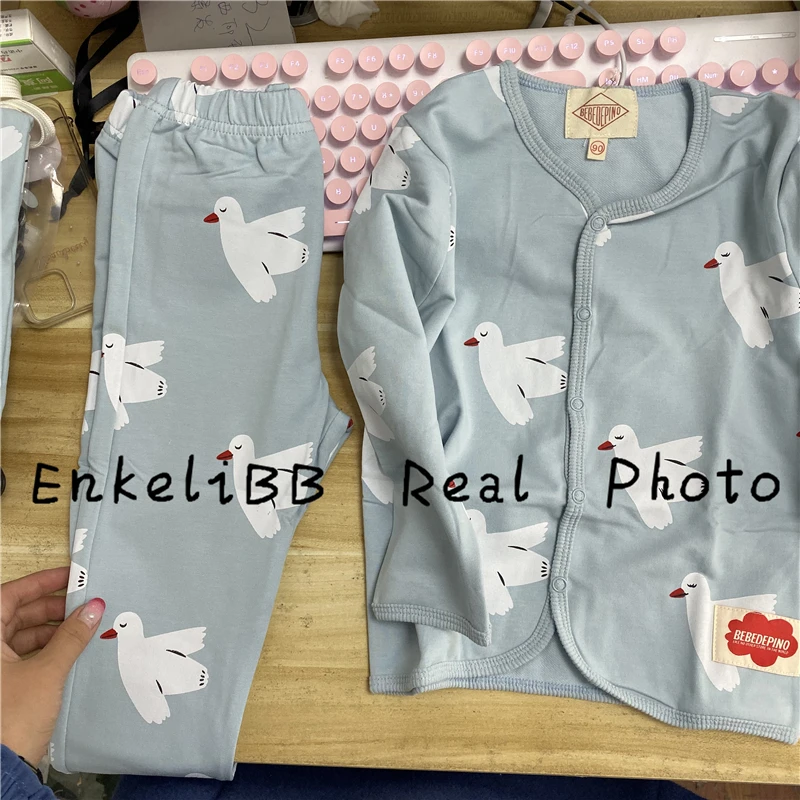 Корейские Детские пижамные комплекты Bebe De Pi* комплекты зимней одежды для сна с милым медведем для малышей комплекты одежды наивысшего качества для малышей брендовая одежда