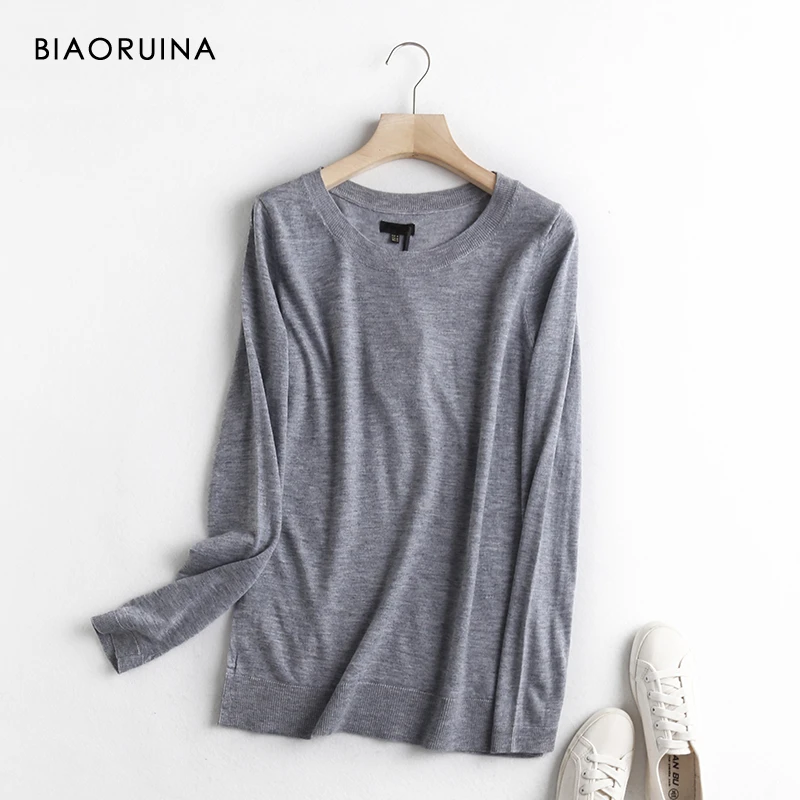 

BIAORUINA женский однотонный Повседневный свободный удобный мягкий вязаный пуловер один размер с длинным рукавом минималистский осенне-зимний...