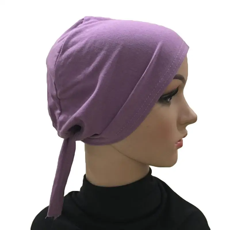 Purple Женская хлопковая шапка бандана под голову шапочка с шарфом головной убор мусульманская внутренняя шапка после химиотерапии исламские арабские шапочки Skullies Повседневная - Цвет: Purple
