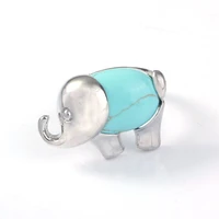 elephant shape green turquoises stone resizable finger ring silver plated lapis lazuli animal jewelry