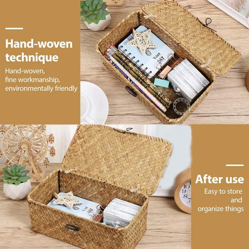 

Seagrass Hand Woven Storage Box Storage Box Storage Basket Makeup Organizer Multipurpose Container with Lid