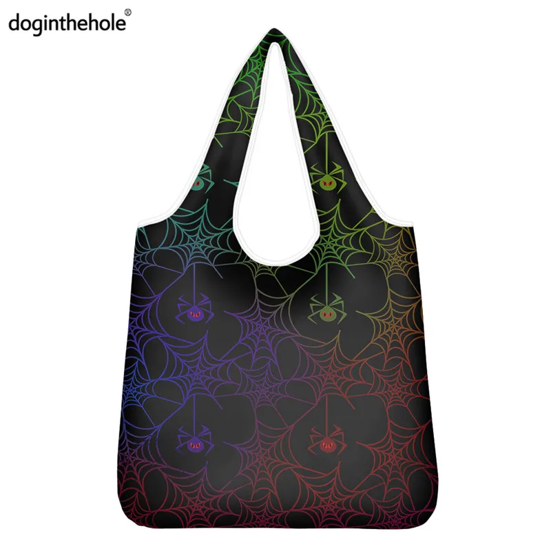 

Doginthehole Gradient Spider Web Cool ECO Shopping Bags Black Men Large Capacity Supermarket Shopper Bag For Groceries Elastic