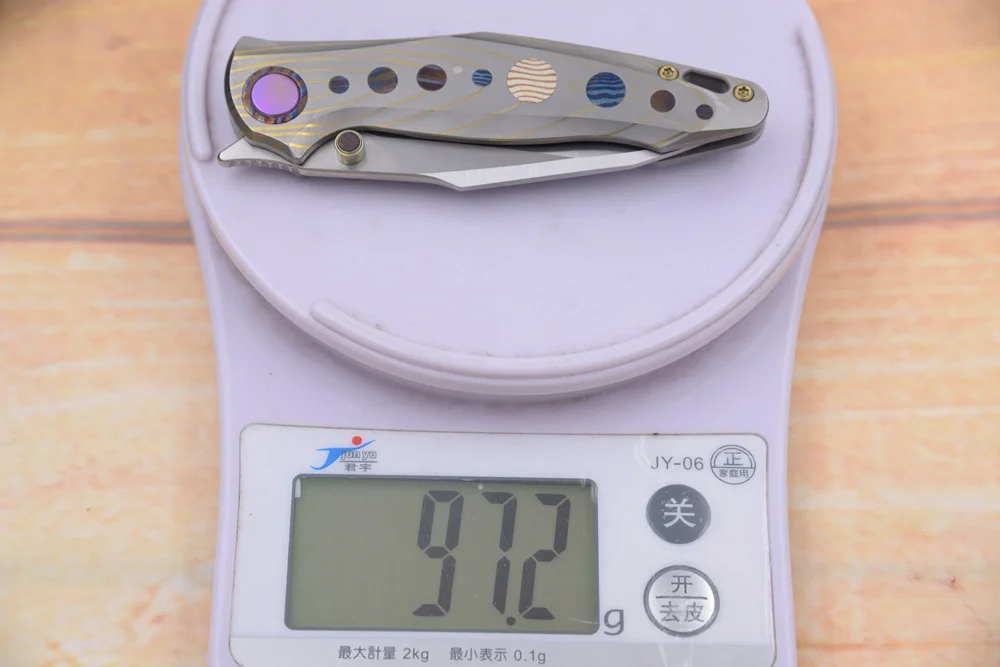 

JUFULE Planet Ceramic Ball Bearing Real M390 Blade Titanium Timascus Inlay Camping Kitchen Pocket EDC Tools Art Folding Knife