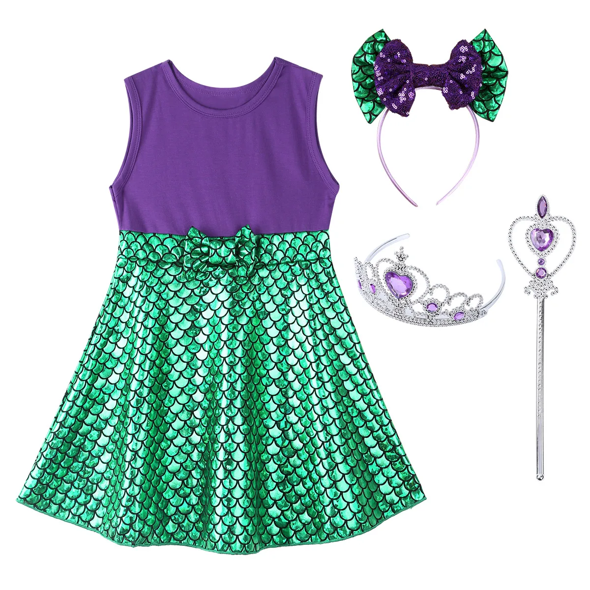 Детская одежда для маленьких девочек блестящие в форме русалки с принтом платье