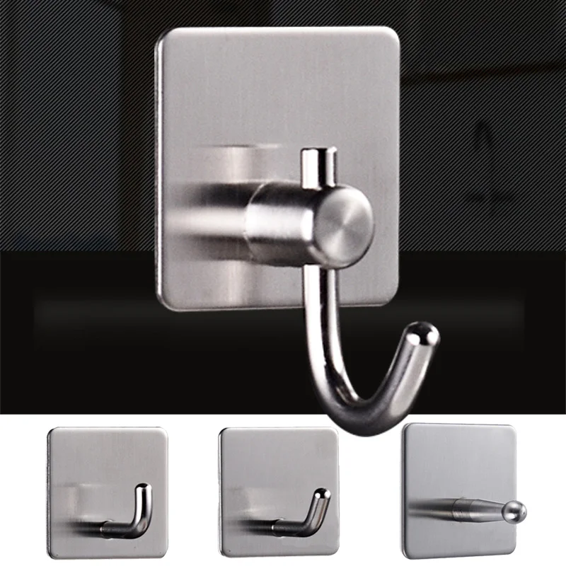

Самоклеящийся настенный крючок из нержавеющей стали для дома и кухни, держатель для ключей, вешалка для полотенец, нержавеющий стеллаж для ...