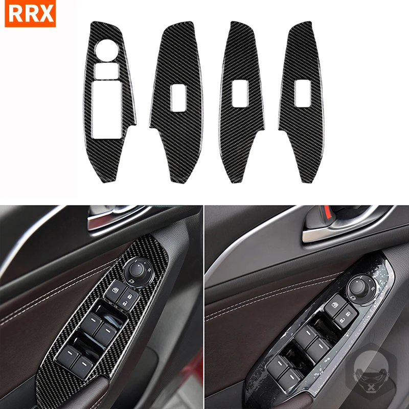 

Car Accessories Carbon Fiber For Mazda 3 Axela BM 2013-2016 Interior Door Armrest Panel Window Lift Switch Frame Cover Sticker