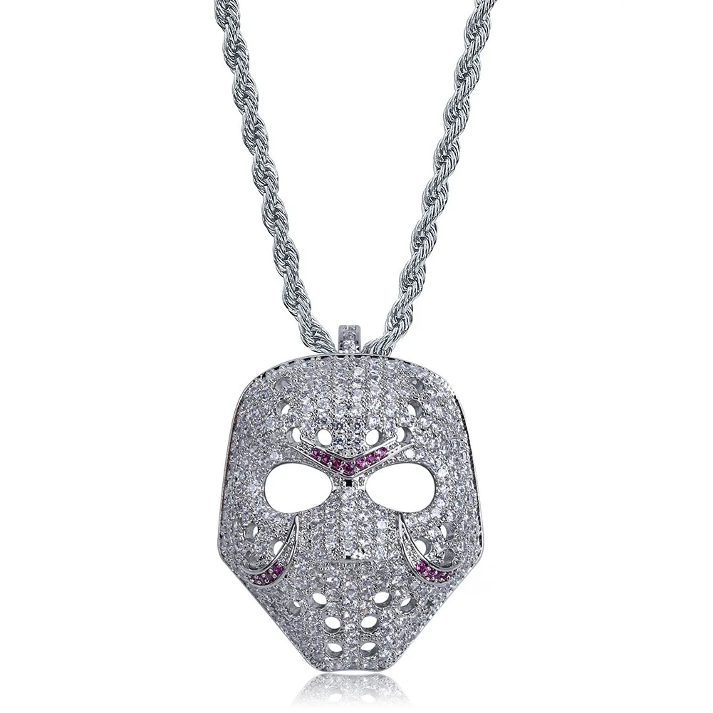 

Jason Mask Pendent Necklace Iced Out CZ Gold Silver Color Halloween Horror Necklace Jewelry for Men Women with Stainless Chain