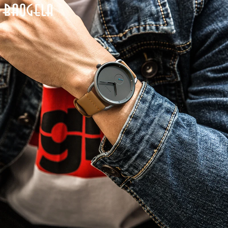 Часы BAOGELA мужские кварцевые с кожаным ремешком ультратонкие модные деловые