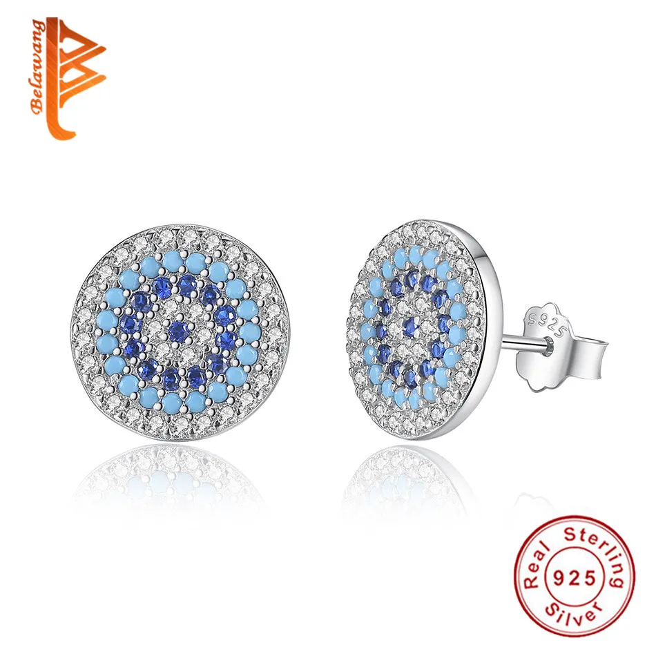 

2019 Fashion 925 Sterling Silver Lucky Eyes Earrings Blue Clear CZ Crystal Turkish Eyes Stud Earrings for Women Earrings Jewelry