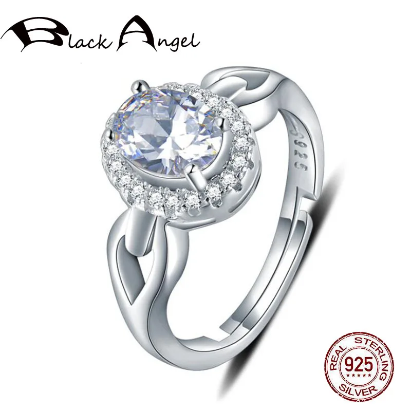 

Authentic 925 Sterling Silver Adjustable Rings Big Round Luxury Clear CZ Crystal Female Fine Jewelry Wedding Engagement Ring