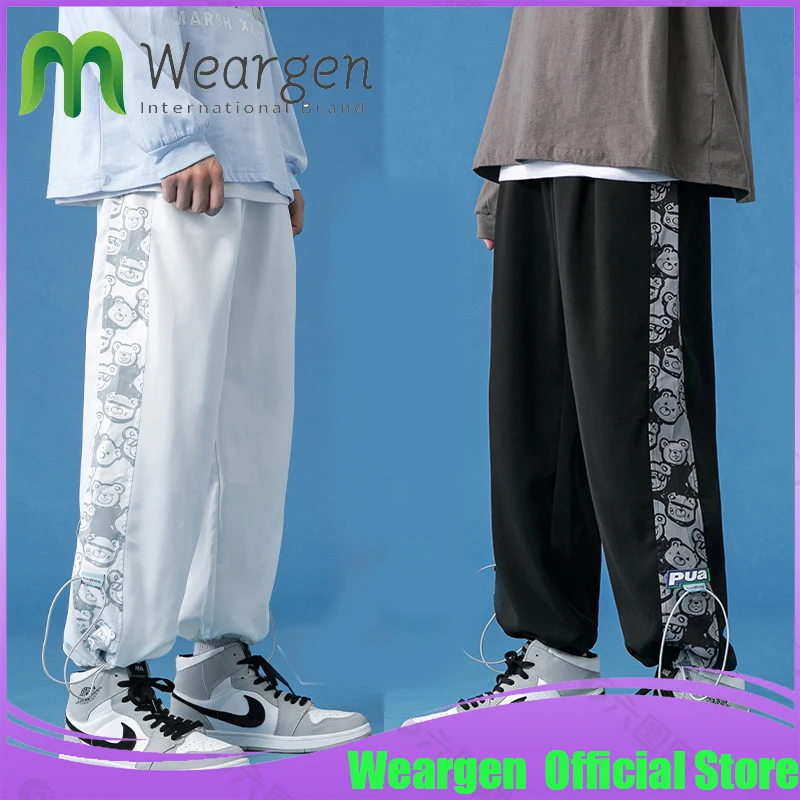 

Weargen Drawstring Sweatpants for Men Joggers Hip Hop Streetwear Pant Loose Casual Ankle Design 2109