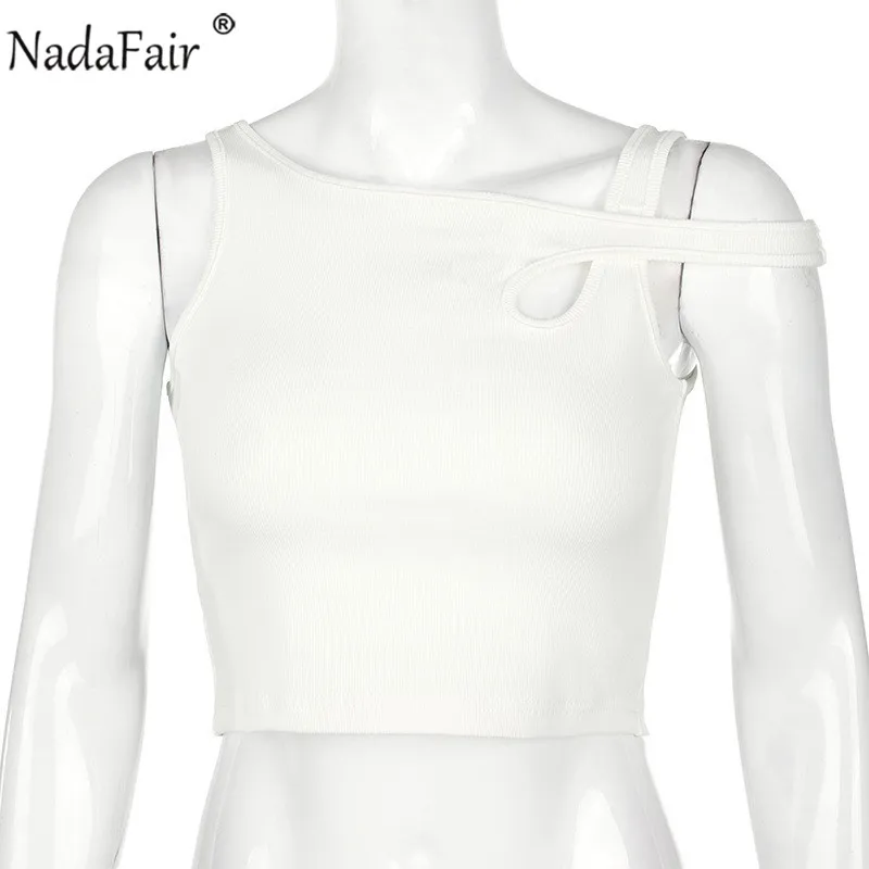 Пикантный женский укороченный топ Nadafair белый вырез клубный облегающий в рубчик