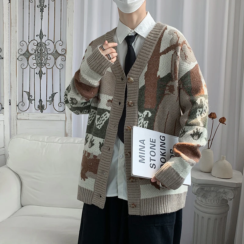 Винтажный кардиган оверсайз новинка 2022 мультяшный вязаный свитер в японском