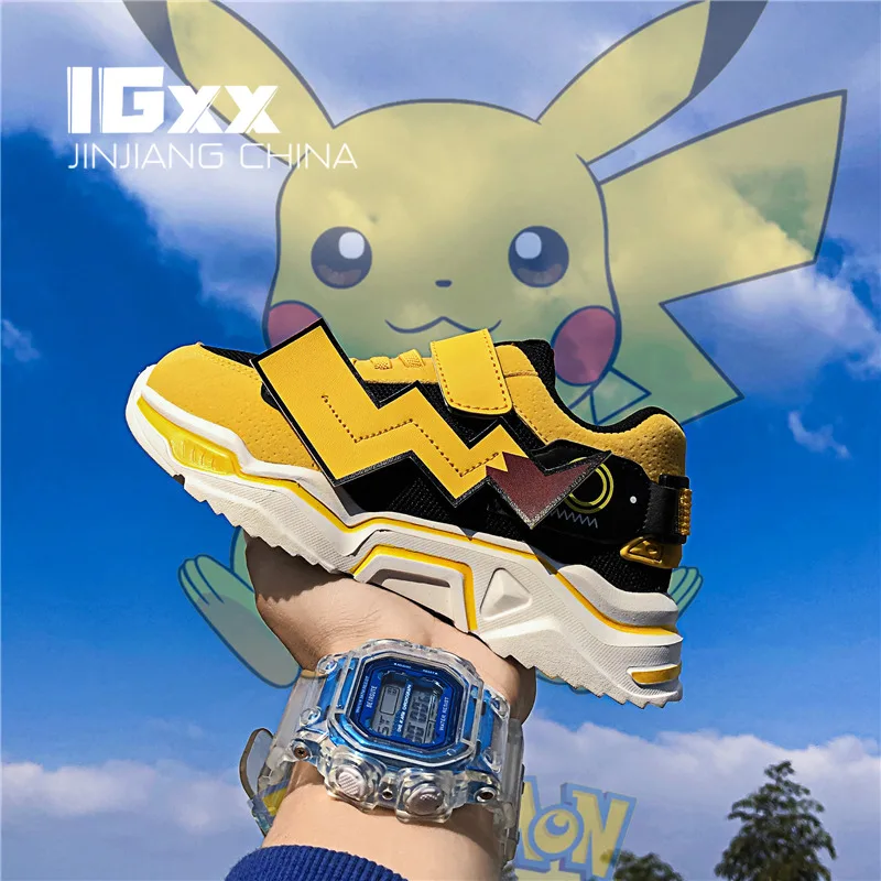IGxx повседневная обувь Pikachu для детей на липучке малышей Мультяшные кроссовки