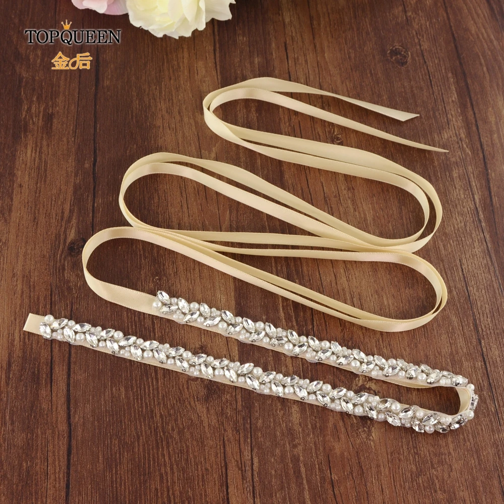 TOPQUEEN S383-S Wedding dress belt pearl Sliver diamond belt luxury rhinestone belt rhinestone trim applique bridal belt