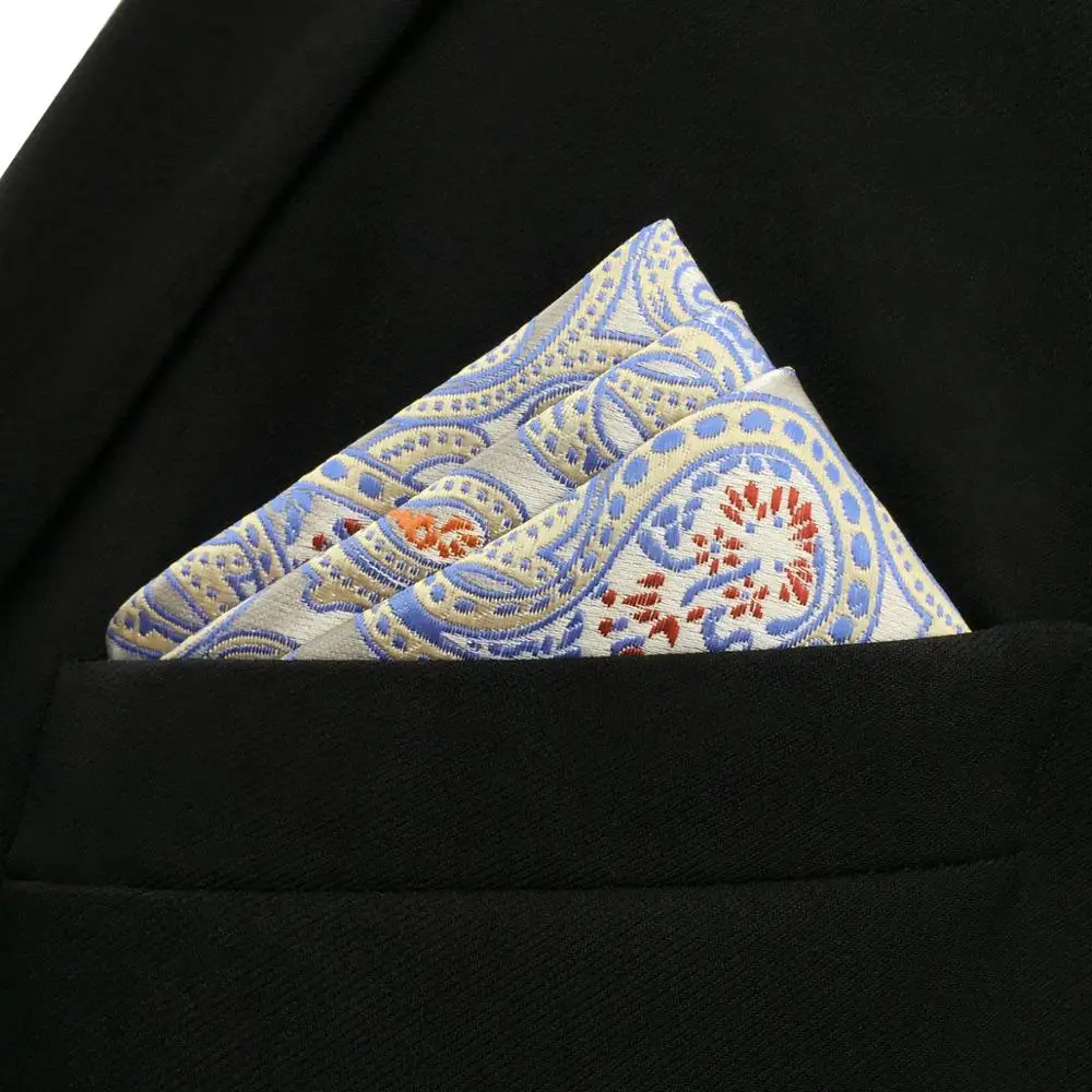 EH4 Серебряный серый Пейсли Шелковый мужской карманный квадратный классический