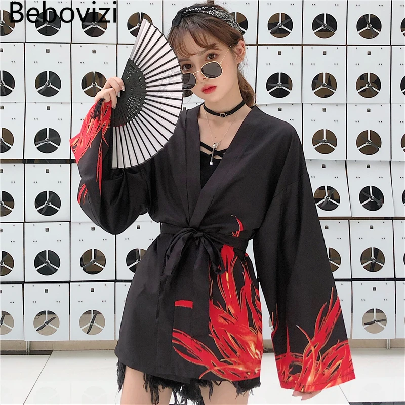 Bebovizi-cárdigan estilo japonés llamativo con estampado de Fénix, Kimono Harajuku, Yukata Sexy, ropa de calle tradicional, Haori