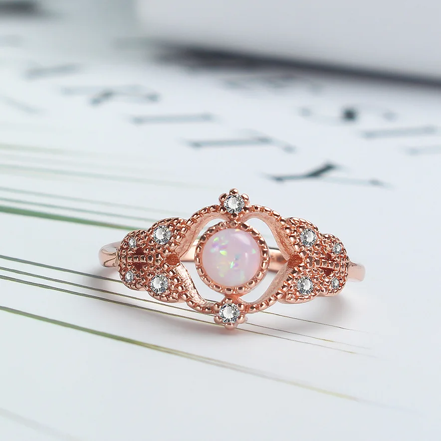 Женское Обручальное Кольцо FEFIDAY обручальное кольцо с розовым опалом и фианитом |